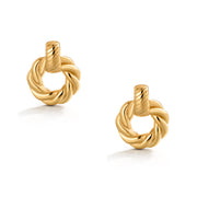 925 Sterling Silver With 14k Gold Plated Twisted Circle Stud Earrings, Minimalist Circle Stud Earrings, Dainty Studs, Perfect Gift For Her